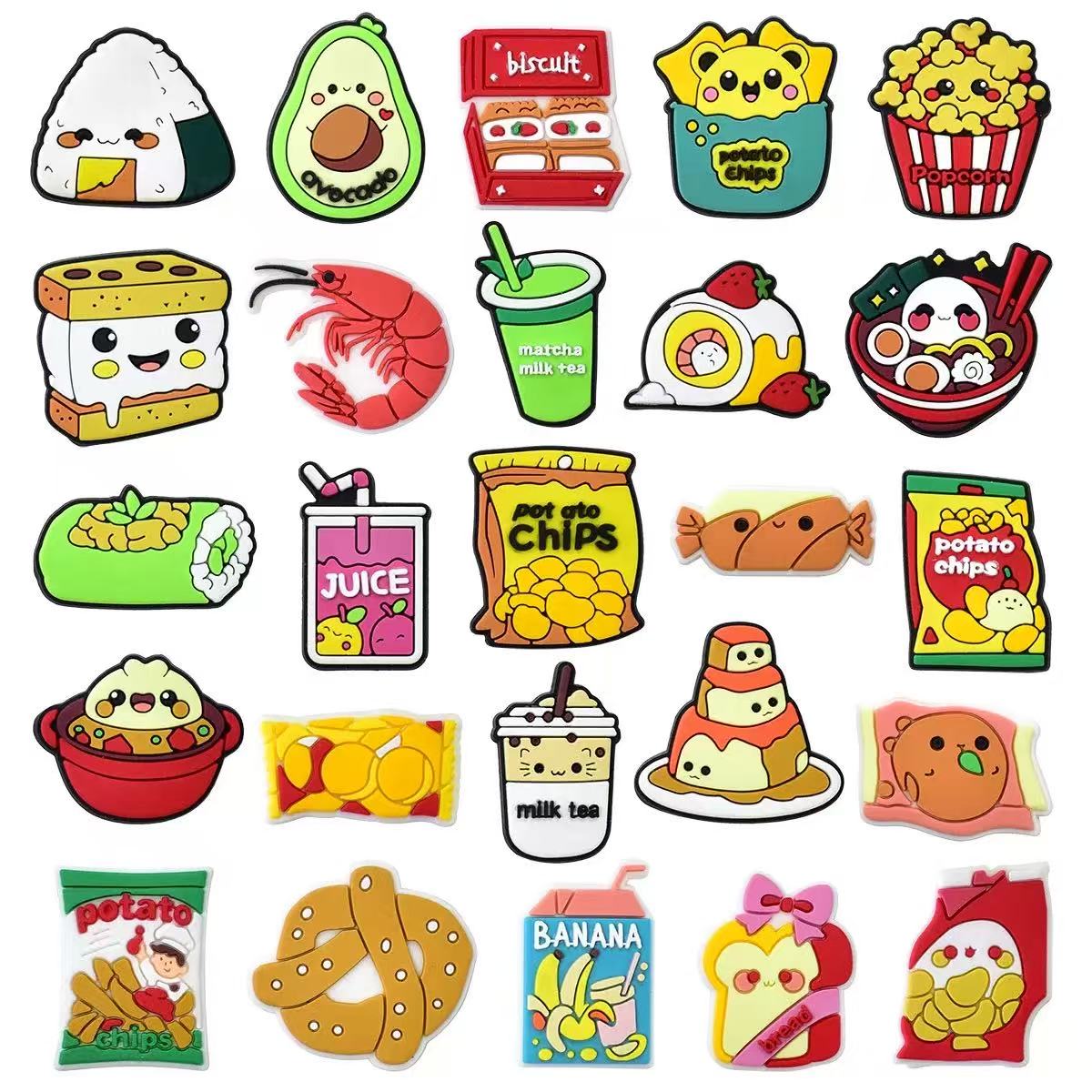 Food Snacks Drinks - 25-100 adetlik Karışık Yiyecek Temalı Ayakkabı